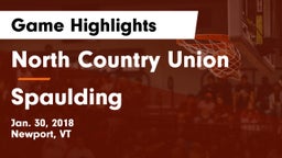 North Country Union  vs Spaulding Game Highlights - Jan. 30, 2018