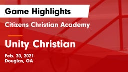 Citizens Christian Academy  vs Unity Christian  Game Highlights - Feb. 20, 2021