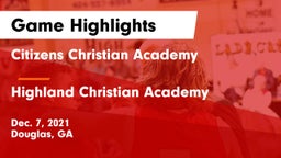 Citizens Christian Academy  vs Highland Christian Academy Game Highlights - Dec. 7, 2021