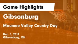 Gibsonburg  vs Maumee Valley Country Day  Game Highlights - Dec. 1, 2017