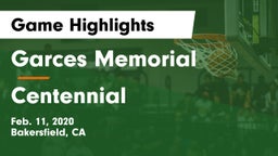 Garces Memorial  vs Centennial Game Highlights - Feb. 11, 2020