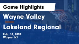 Wayne Valley  vs Lakeland Regional  Game Highlights - Feb. 18, 2020