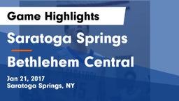 Saratoga Springs  vs Bethlehem Central  Game Highlights - Jan 21, 2017
