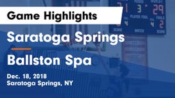 Saratoga Springs  vs Ballston Spa  Game Highlights - Dec. 18, 2018
