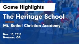 The Heritage School vs Mt. Bethel Christian Academy Game Highlights - Nov. 10, 2018
