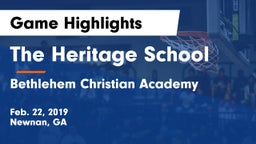 The Heritage School vs Bethlehem Christian Academy Game Highlights - Feb. 22, 2019