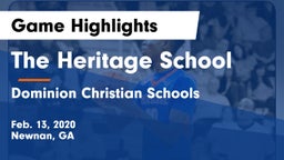 The Heritage School vs Dominion Christian Schools Game Highlights - Feb. 13, 2020