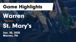 Warren  vs St. Mary's  Game Highlights - Jan. 20, 2020