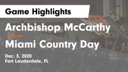 Archbishop McCarthy  vs Miami Country Day  Game Highlights - Dec. 3, 2020