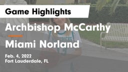 Archbishop McCarthy  vs Miami Norland Game Highlights - Feb. 4, 2022