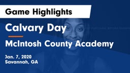 Calvary Day  vs McIntosh County Academy  Game Highlights - Jan. 7, 2020