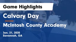Calvary Day  vs McIntosh County Academy  Game Highlights - Jan. 21, 2020
