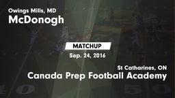 Matchup: McDonogh  vs. Canada Prep Football Academy 2016