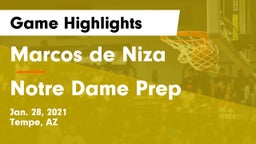 Marcos de Niza  vs Notre Dame Prep  Game Highlights - Jan. 28, 2021