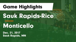 Sauk Rapids-Rice  vs Monticello  Game Highlights - Dec. 21, 2017