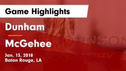 Dunham  vs McGehee  Game Highlights - Jan. 13, 2018