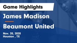 James Madison  vs Beaumont United Game Highlights - Nov. 20, 2020