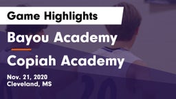 Bayou Academy  vs Copiah Academy  Game Highlights - Nov. 21, 2020