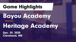 Bayou Academy  vs Heritage Academy  Game Highlights - Dec. 29, 2020