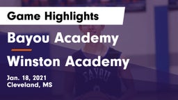 Bayou Academy  vs Winston Academy  Game Highlights - Jan. 18, 2021