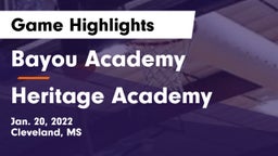 Bayou Academy  vs Heritage Academy  Game Highlights - Jan. 20, 2022