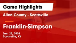 Allen County - Scottsville  vs Franklin-Simpson  Game Highlights - Jan. 23, 2024