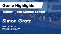 William Penn Charter School vs Simon Gratz  Game Highlights - Dec 16, 2016