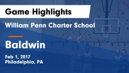 William Penn Charter School vs Baldwin Game Highlights - Feb 1, 2017