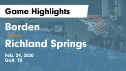Borden  vs Richland Springs Game Highlights - Feb. 24, 2020