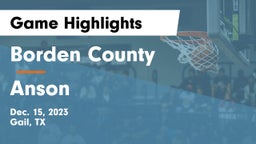 Borden County  vs Anson  Game Highlights - Dec. 15, 2023