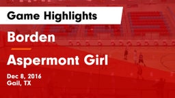 Borden  vs Aspermont Girl Game Highlights - Dec 8, 2016