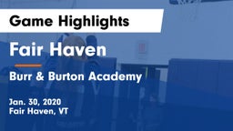 Fair Haven  vs Burr & Burton Academy  Game Highlights - Jan. 30, 2020