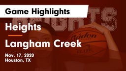 Heights  vs Langham Creek  Game Highlights - Nov. 17, 2020