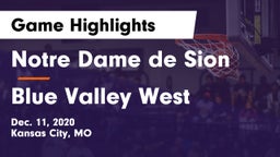 Notre Dame de Sion  vs Blue Valley West  Game Highlights - Dec. 11, 2020