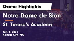 Notre Dame de Sion  vs St. Teresa's Academy  Game Highlights - Jan. 5, 2021