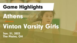 Athens  vs Vinton Varsity Girls Game Highlights - Jan. 31, 2022