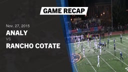 Recap: Analy  vs. Rancho Cotate  2015