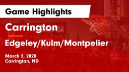 Carrington  vs Edgeley/Kulm/Montpelier Game Highlights - March 2, 2020