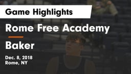 Rome Free Academy  vs Baker  Game Highlights - Dec. 8, 2018