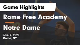 Rome Free Academy  vs Notre Dame  Game Highlights - Jan. 7, 2020