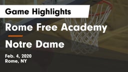Rome Free Academy  vs Notre Dame  Game Highlights - Feb. 4, 2020