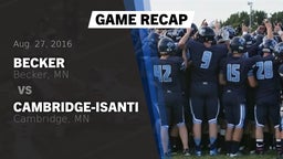 Recap: Becker  vs. Cambridge-Isanti  2016