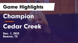 Champion  vs Cedar Creek  Game Highlights - Dec. 1, 2023