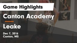 Canton Academy  vs Leake Game Highlights - Dec 7, 2016