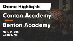 Canton Academy  vs Benton Academy  Game Highlights - Nov. 14, 2017