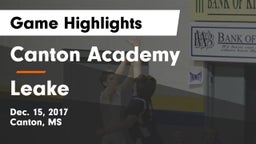Canton Academy  vs Leake Game Highlights - Dec. 15, 2017