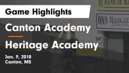 Canton Academy  vs Heritage Academy Game Highlights - Jan. 9, 2018