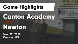 Canton Academy  vs Newton Game Highlights - Jan. 22, 2018