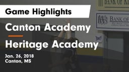 Canton Academy  vs Heritage Academy  Game Highlights - Jan. 26, 2018