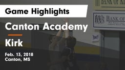 Canton Academy  vs Kirk Game Highlights - Feb. 13, 2018